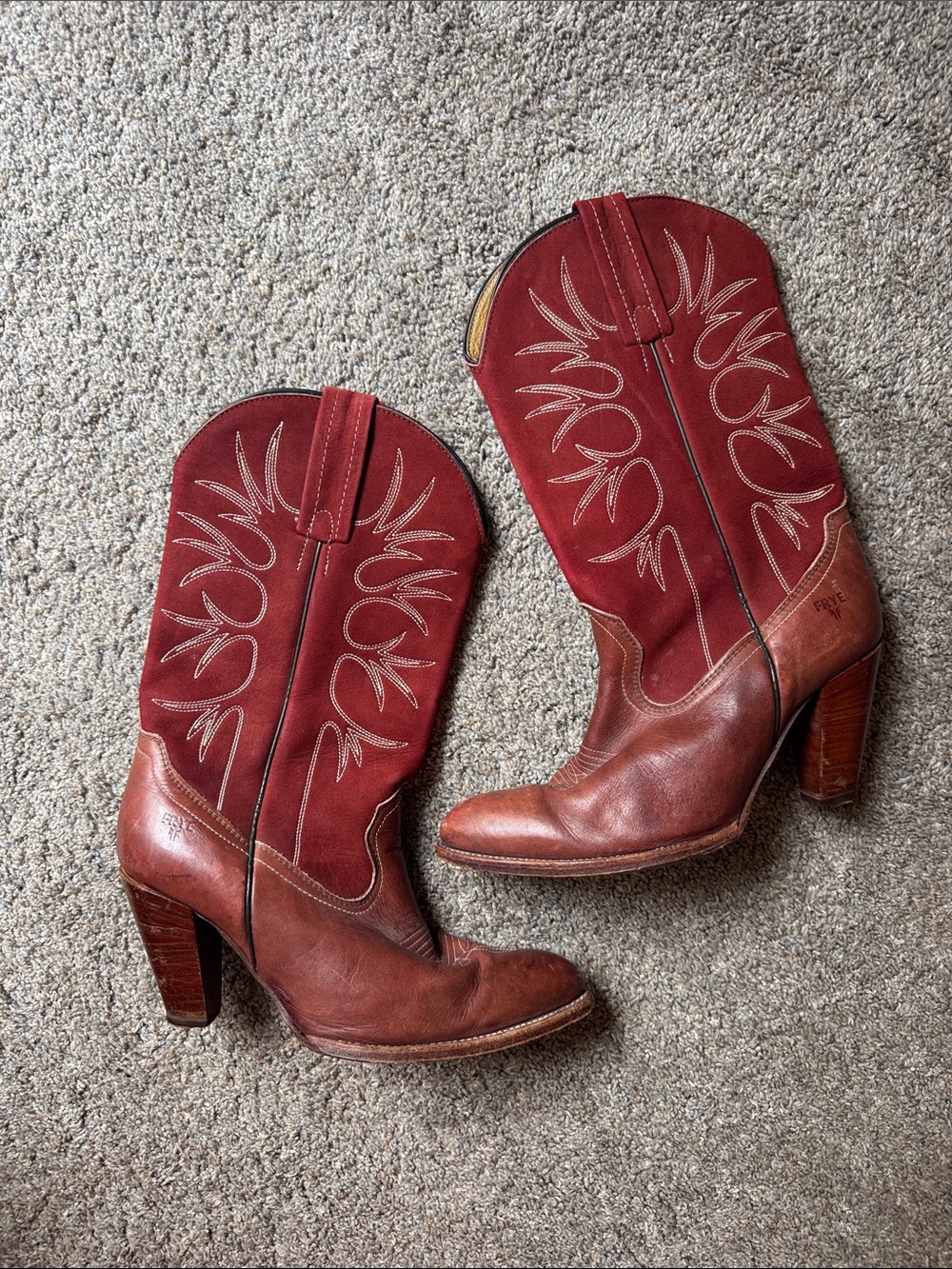 Frye vintage suede leather red women’s boots